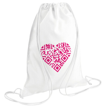 Heart hidden MSG, try me!!!, Τσάντα πλάτης πουγκί GYMBAG λευκή (28x40cm)