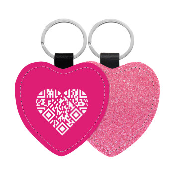 Heart hidden MSG, try me!!!, Μπρελόκ PU δερμάτινο glitter καρδιά ΡΟΖ