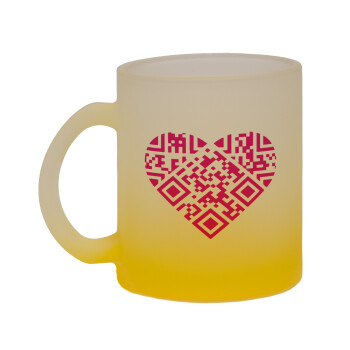 Heart hidden MSG, try me!!!, Κούπα γυάλινη δίχρωμη με βάση το κίτρινο ματ, 330ml