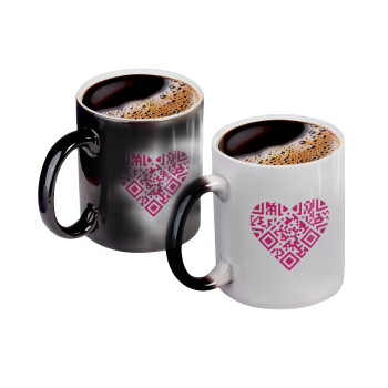 Heart hidden MSG, try me!!!, Color changing magic Mug, ceramic, 330ml when adding hot liquid inside, the black colour desappears (1 pcs)
