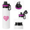 Metallic water bottle with safety lid, 850ml aluminum