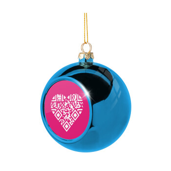 Heart hidden MSG, try me!!!, Blue Christmas tree ball ornament 8cm