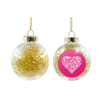 Heart hidden MSG, try me!!!, Χριστουγεννιάτικη μπάλα δένδρου διάφανη με χρυσό γέμισμα 8cm