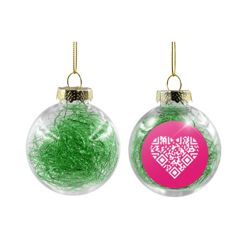 Heart hidden MSG, try me!!!, Χριστουγεννιάτικη μπάλα δένδρου διάφανη με πράσινο γέμισμα 8cm