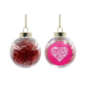 Heart hidden MSG, try me!!!, Χριστουγεννιάτικη μπάλα δένδρου διάφανη με κόκκινο γέμισμα 8cm
