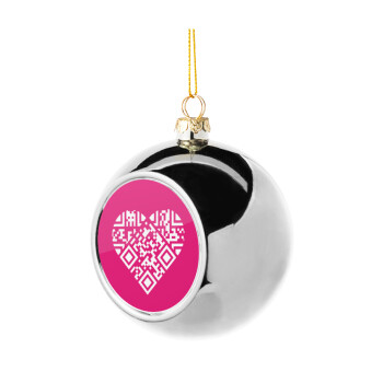 Heart hidden MSG, try me!!!, Silver 8cm Christmas tree ball ornament