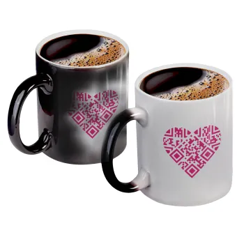 Heart hidden MSG, try me!!!, Color changing magic Mug, ceramic, 330ml when adding hot liquid inside, the black colour desappears (1 pcs)
