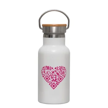 Heart hidden MSG, try me!!!, Metallic thermos (Stainless steel) White with wooden lid (bamboo), double-walled, 350ml