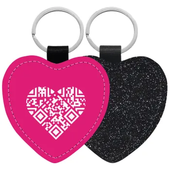 Heart hidden MSG, try me!!!, Μπρελόκ PU δερμάτινο glitter καρδιά ΜΑΥΡΟ