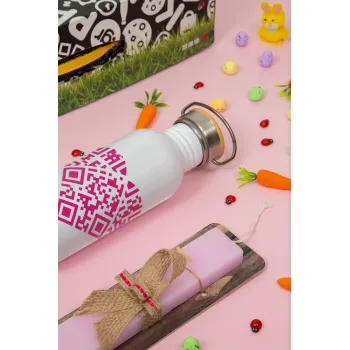 Heart hidden MSG, try me!!!, Πασχαλινή Λαμπάδα με παγούρι μεταλλικό (620ml, stainless steel) & κερί αρωματικό πλακέ (30cm) (ΡΟΖ)