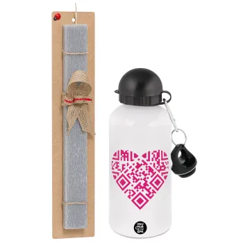 Heart hidden MSG, try me!!!, Easter Set, metallic aluminum water bottle (500ml) & aromatic flat Easter candle (30cm) (GRAY)