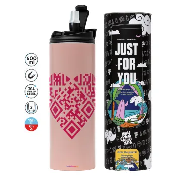 Heart hidden MSG, try me!!!, Tumbler stainless steel PINK 600ml