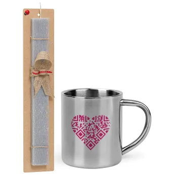 Heart hidden MSG, try me!!!, Easter Set, metallic thermal cup (300ml) & Easter aromatic flat candle (30cm) (GRAY)