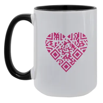 Heart hidden MSG, try me!!!, Κούπα Mega 15oz, κεραμική Μαύρη, 450ml