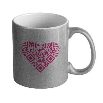 Heart hidden MSG, try me!!!, Κούπα Ασημένια Glitter που γυαλίζει, κεραμική, 330ml