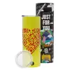 Neon Yellow Travel Tumbler θερμό, μεταλλικό καλαμάκι(Ανωξείδωτο 304 Food grade, BPA free, 600ml)
