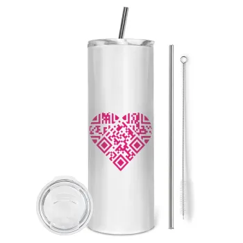 Heart hidden MSG, try me!!!, Tumbler ποτήρι θερμό από ανοξείδωτο ατσάλι 600ml, με μεταλλικό καλαμάκι & βούρτσα καθαρισμού