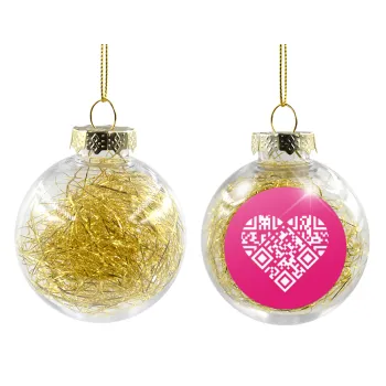 Heart hidden MSG, try me!!!, Transparent Christmas tree ball ornament with gold filling 8cm