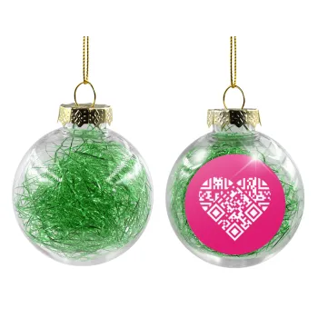 Heart hidden MSG, try me!!!, Transparent Christmas tree ball ornament with green filling 8cm