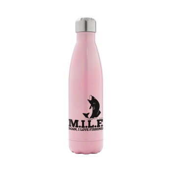 M.I.L.F. Mam i love fishing, Metal mug thermos Pink Iridiscent (Stainless steel), double wall, 500ml