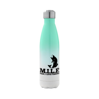 M.I.L.F. Mam i love fishing, Metal mug thermos Green/White (Stainless steel), double wall, 500ml