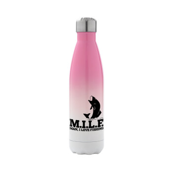 M.I.L.F. Mam i love fishing, Metal mug thermos Pink/White (Stainless steel), double wall, 500ml