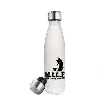 M.I.L.F. Mam i love fishing, Metal mug thermos White (Stainless steel), double wall, 500ml