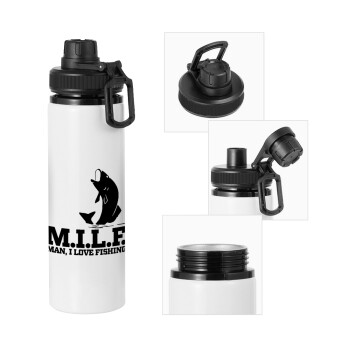 M.I.L.F. Mam i love fishing, Metal water bottle with safety cap, aluminum 850ml