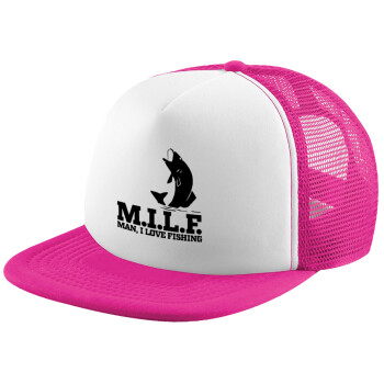 M.I.L.F. Mam i love fishing, Καπέλο Soft Trucker με Δίχτυ Pink/White 