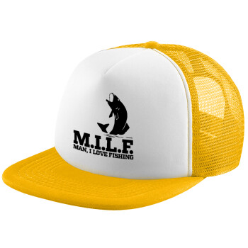 M.I.L.F. Mam i love fishing, Καπέλο Soft Trucker με Δίχτυ Κίτρινο/White 