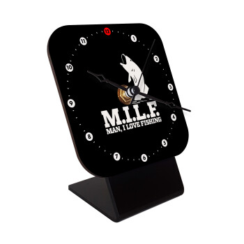 M.I.L.F. Mam i love fishing, Επιτραπέζιο ρολόι ξύλινο με δείκτες (10cm)