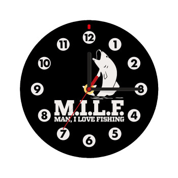 M.I.L.F. Mam i love fishing, Ρολόι τοίχου ξύλινο (20cm)