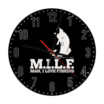 M.I.L.F. Mam i love fishing, Ρολόι τοίχου ξύλινο (30cm)