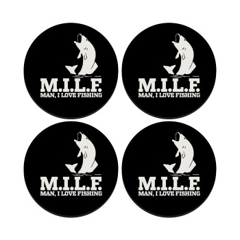 M.I.L.F. Mam i love fishing, ΣΕΤ 4 Σουβέρ ξύλινα στρογγυλά (9cm)