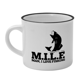M.I.L.F. Mam i love fishing, Κούπα κεραμική vintage Λευκή/Μαύρη 230ml