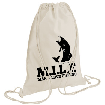 M.I.L.F. Mam i love fishing, Τσάντα πλάτης πουγκί GYMBAG natural (28x40cm)