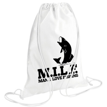 M.I.L.F. Mam i love fishing, Backpack pouch GYMBAG white (28x40cm)