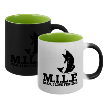 M.I.L.F. Mam i love fishing, Κούπα Μαγική εσωτερικό πράσινο, κεραμική 330ml που αλλάζει χρώμα με το ζεστό ρόφημα