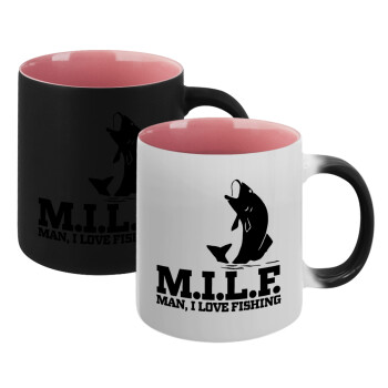 M.I.L.F. Mam i love fishing, Κούπα Μαγική εσωτερικό ΡΟΖ, κεραμική 330ml που αλλάζει χρώμα με το ζεστό ρόφημα