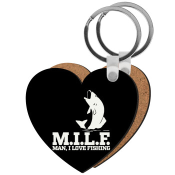 M.I.L.F. Mam i love fishing, Μπρελόκ Ξύλινο καρδιά MDF