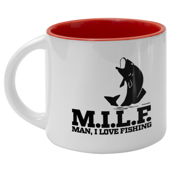 M.I.L.F. Mam i love fishing, Κούπα κεραμική 400ml Λευκή/Κόκκινη