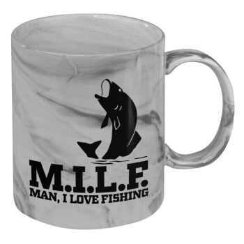 M.I.L.F. Mam i love fishing, Κούπα κεραμική, marble style (μάρμαρο), 330ml