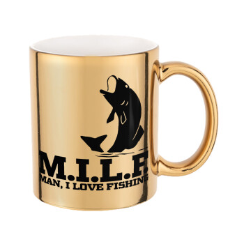 M.I.L.F. Mam i love fishing, Κούπα κεραμική, χρυσή καθρέπτης, 330ml