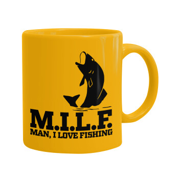 M.I.L.F. Mam i love fishing, Ceramic coffee mug yellow, 330ml (1pcs)