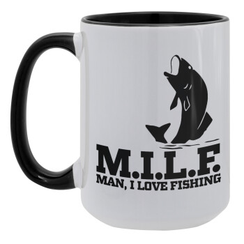 M.I.L.F. Mam i love fishing, Κούπα Mega 15oz, κεραμική Μαύρη, 450ml