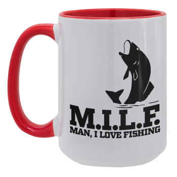 M.I.L.F. Mam i love fishing, Κούπα Mega 15oz, κεραμική Κόκκινη, 450ml