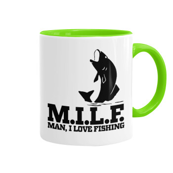 M.I.L.F. Mam i love fishing, Mug colored light green, ceramic, 330ml