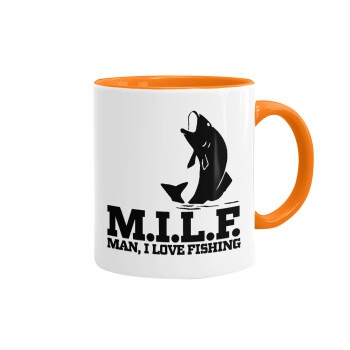 M.I.L.F. Mam i love fishing, Κούπα χρωματιστή πορτοκαλί, κεραμική, 330ml
