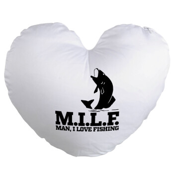 M.I.L.F. Mam i love fishing, Μαξιλάρι καναπέ καρδιά 40x40cm περιέχεται το  γέμισμα