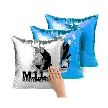 M.I.L.F. Mam i love fishing, Μαξιλάρι καναπέ Μαγικό Μπλε με πούλιες 40x40cm περιέχεται το γέμισμα